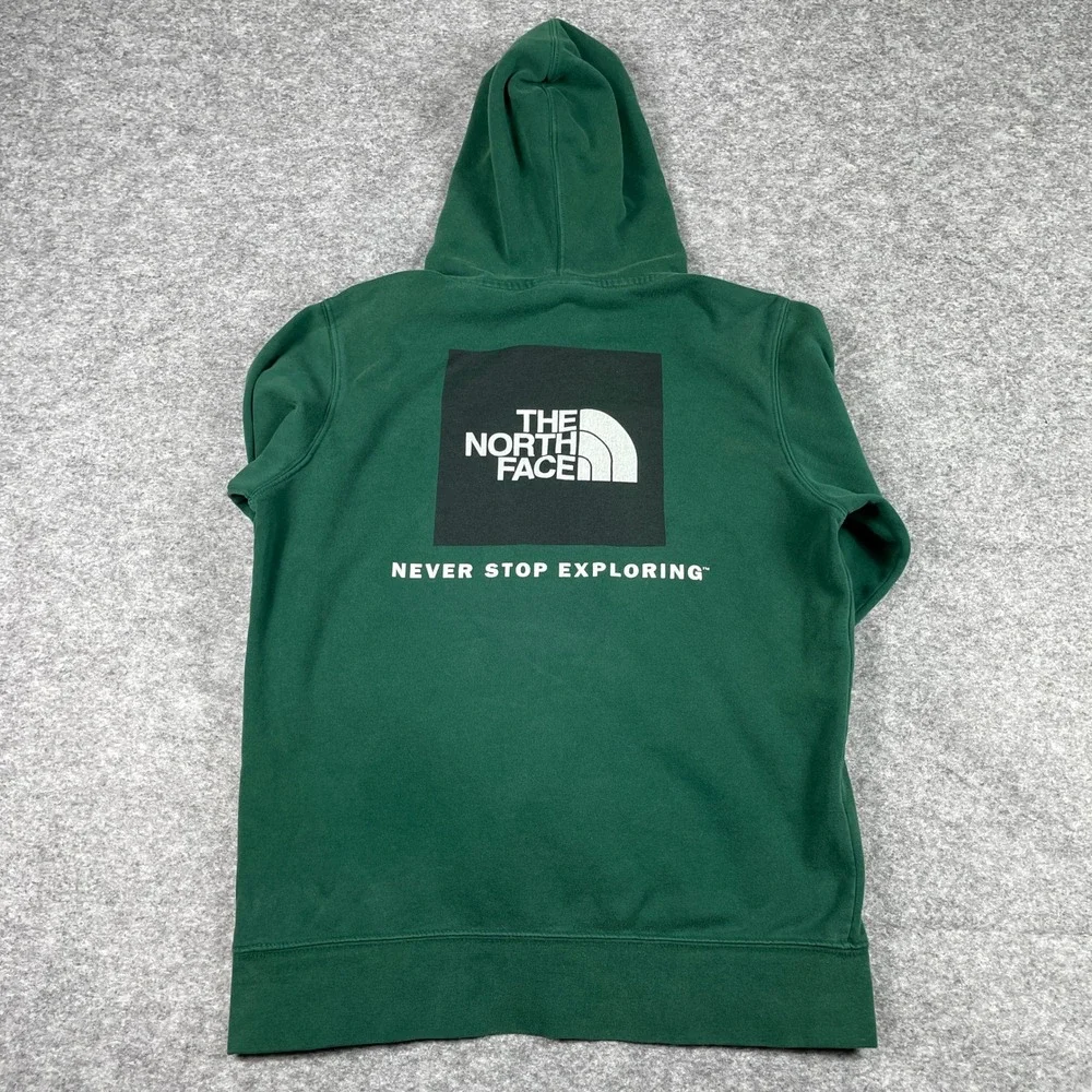 The North Face Hoodie Mens Small Green Never Stop Exploring Box Pullover Fleece